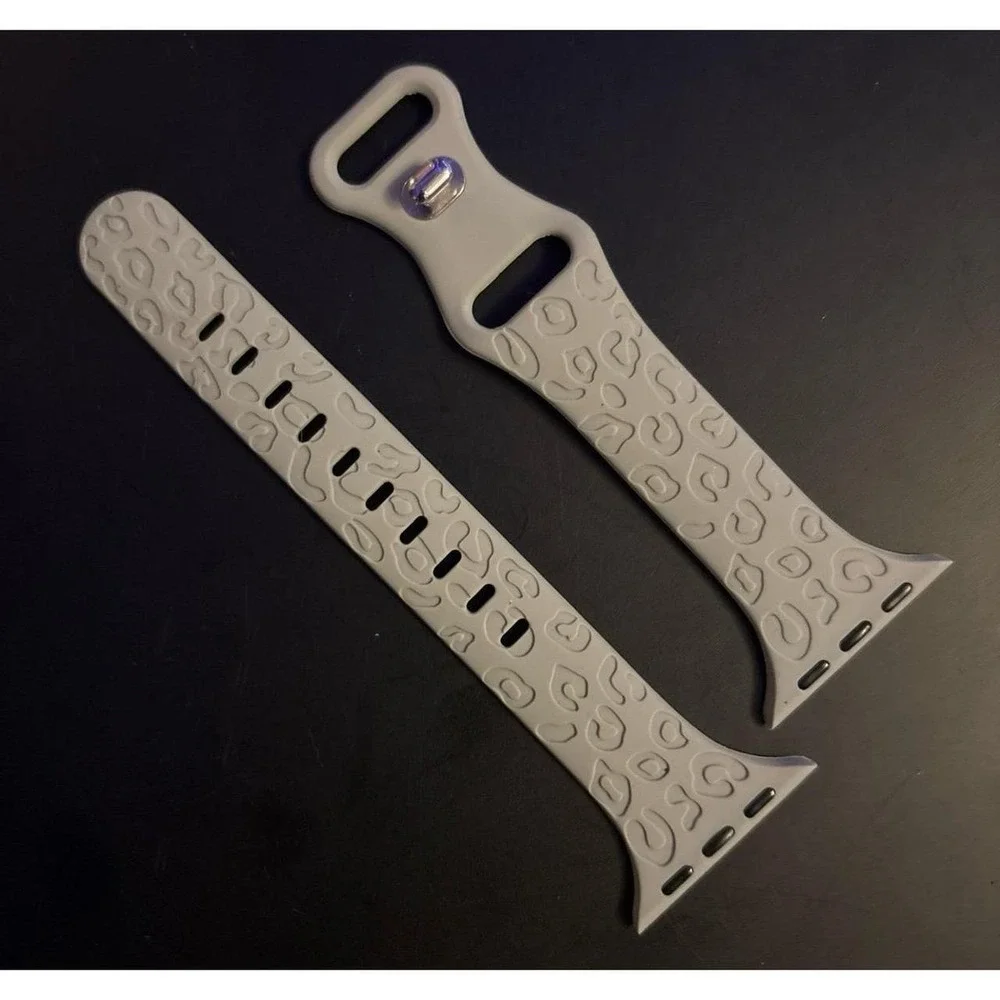 NEW Grey Embossed Cheetah Print Slim Silicone Band-Apple Watch 38mm/40mm/41mm